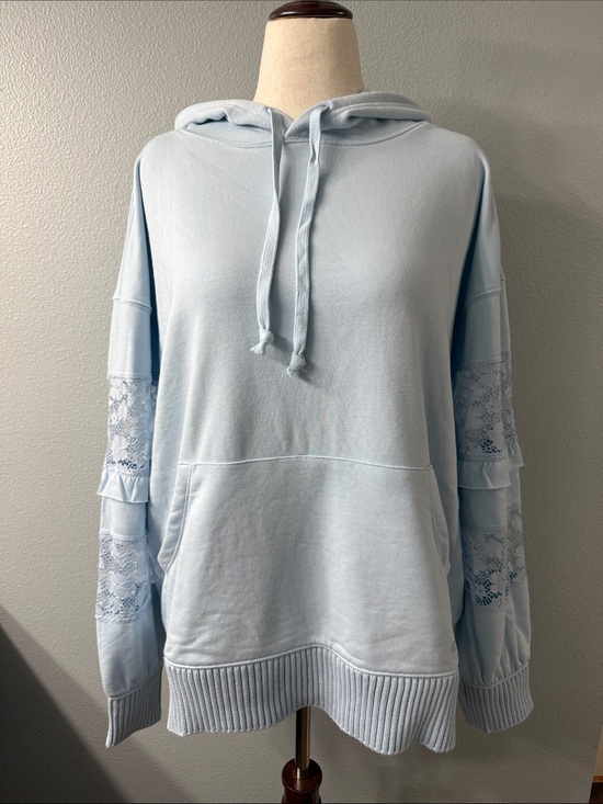 As Revival Tops - AS Revival Lace Sleeve Oversized Hoodie NWT Blue Boho French Terry Medium